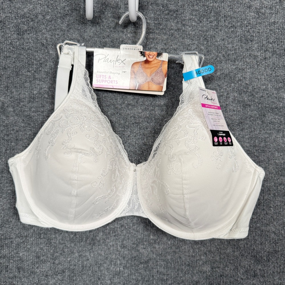 New Playtex Secrets Womens Plus Size 40DDD Bra White‎ Underwire Lift & Support